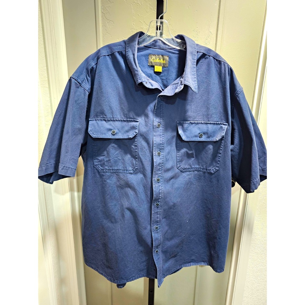 Cabela's Men's 2XL Tall 2XLT Heavy Canvas Blue Shirt Short Sleeve Pockets